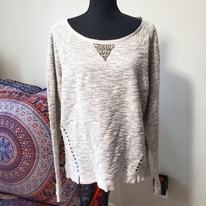 😀 LUCKY BLISS sweater crew neck top long sleeves cream gold